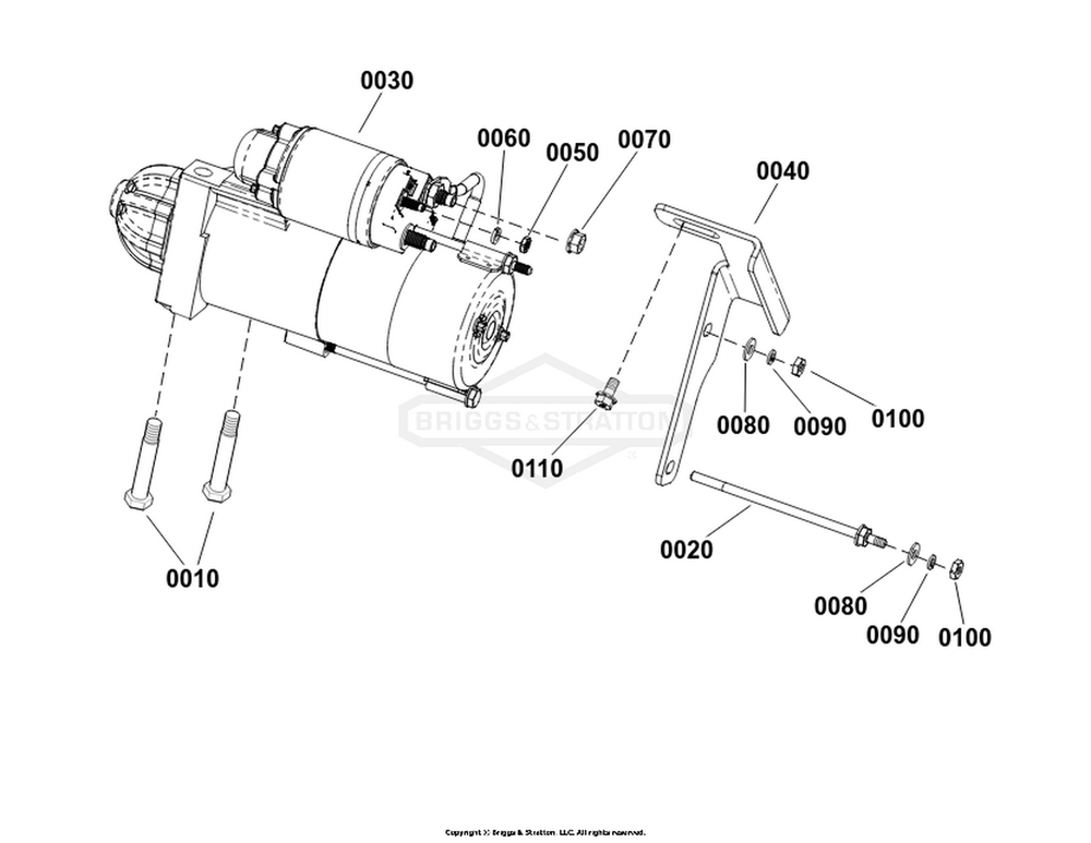 Engine Group - Starter Diagram and Parts List for 080018-02  Briggs and Stratton Generator